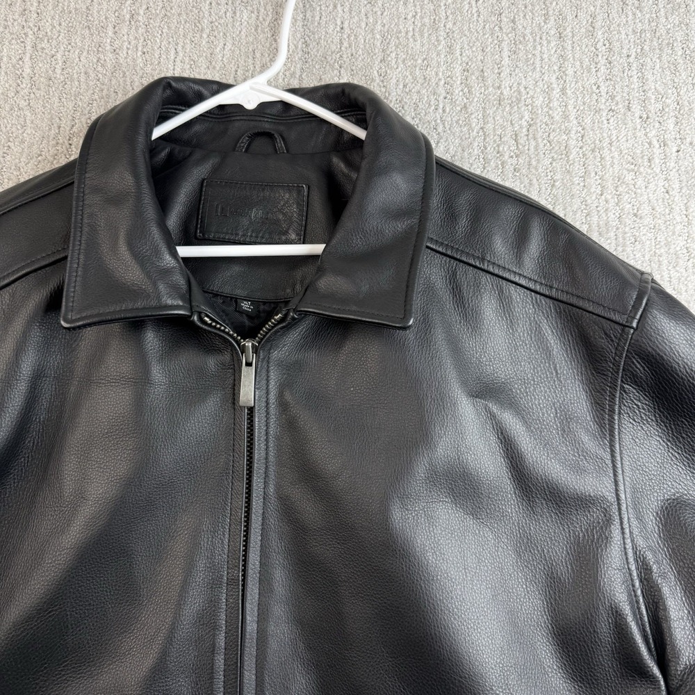 Croft Barrow Bomber Jacket Black Leather Collared Zip Pockets Quilt Lined Sz XLT - Picture 2 of 9